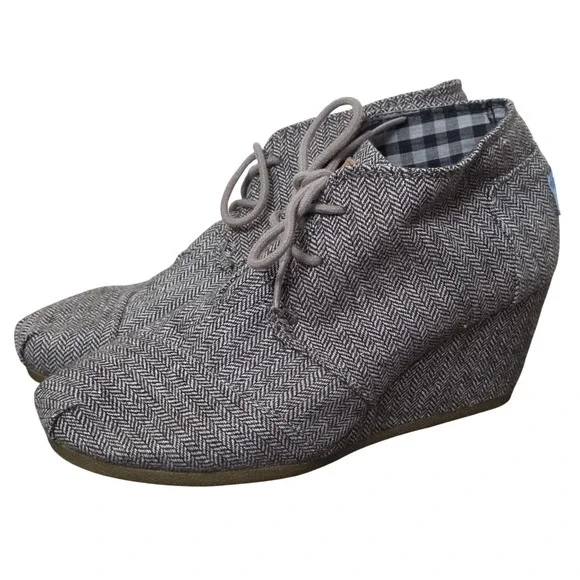 Toms Desert‎ Herringbone Tweed Wedge ankle boots womens size 7.5