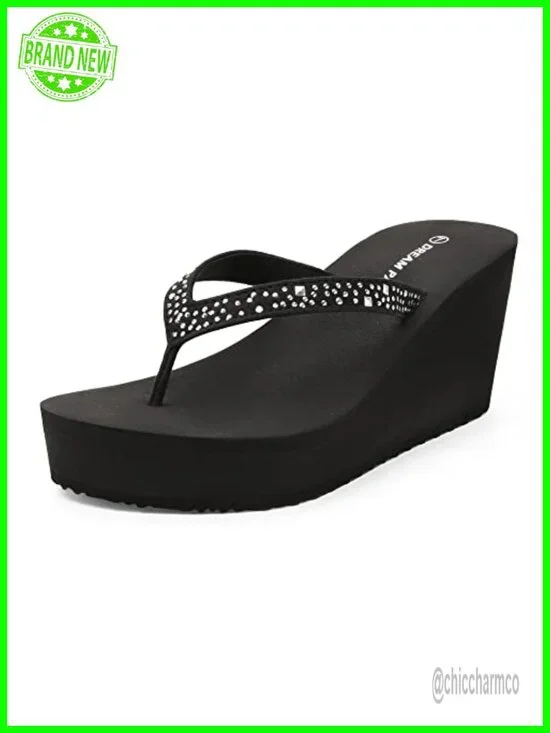 Platform Rhinestones Wedge Flip Flop, 3.2