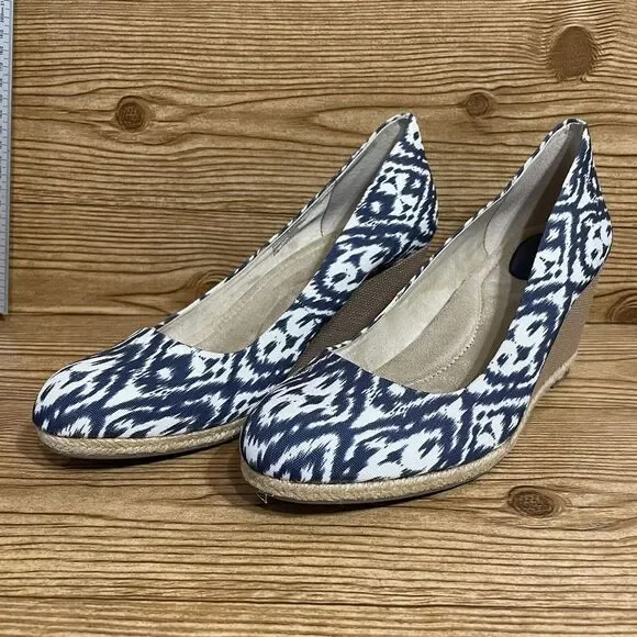 Giani Bernini Ozara Shoes Women Size 11m Navy & Creme‎ Textile Wedge Heel Boho
