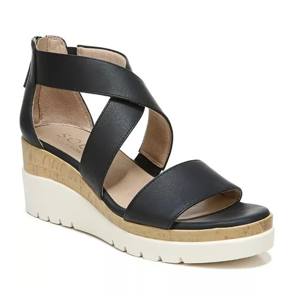 SOUL Naturalizer Black and White Cork Wedge Sandals