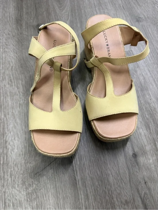 Lucky Brand Pale Yellow T-Strap Espadrille Wedge Sandals