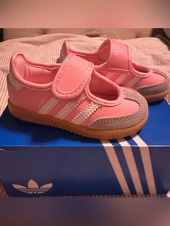 adidas Kids Pink Samba Jane Velcro Sneakers with Gum Sole