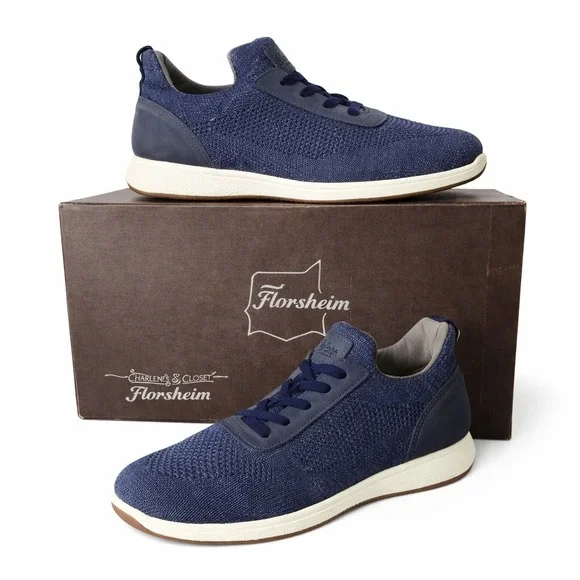 Florsheim Satellite Jr Knit Navy Slip-On Faux Lace Sneaker Kids 5.5M Casual Prep