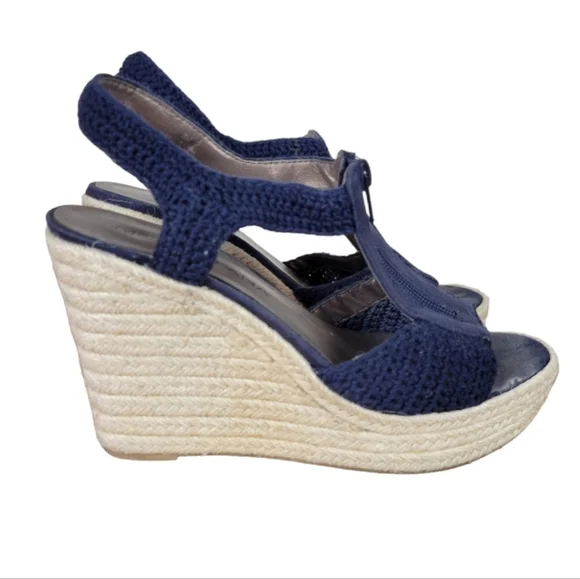 Moda Spana Black Crochet Rope‎ Wedges Sandals Size  8