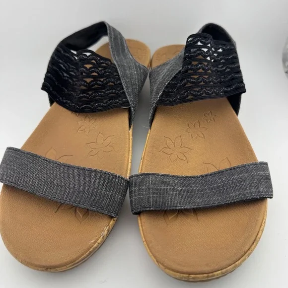 Skechers‎ Wedge Sandals 6 Black Luxe Foam Slingback 119013 (1885)