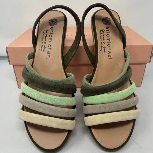 Eric Michael Elva Suede Espadrille Wedge Sandals Green 36 US 6 Handmade Spain