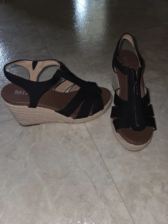 MIA Black Strappy Wedge Sandals with Front Zip