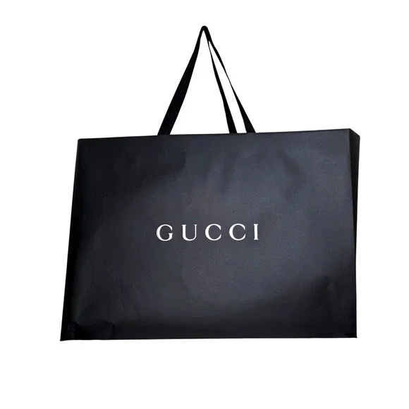 Gucci Shopping Bag Unisex Large Black Silver Logo Ribbon Handles Luxury Good