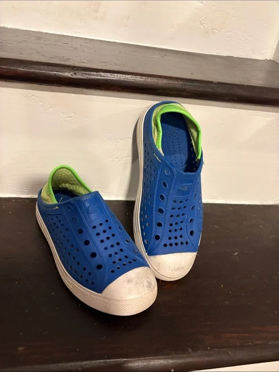 Skechers Blue Slip-On Perforated Kids Water Shoes with Lime Lining