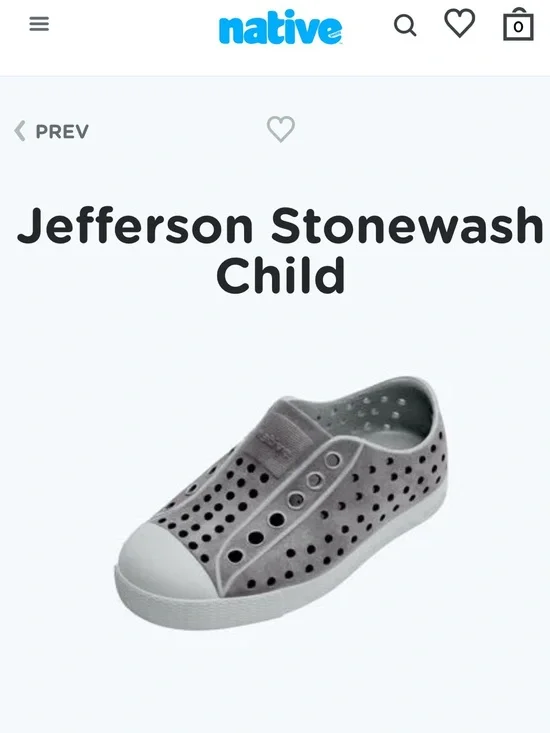 Native Jefferson Stonewash Child Slip-On Natives - Gray