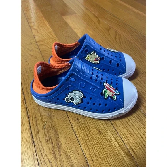Skechers Foamies Blue Orange Shark Charms Water Shoes Boys Size 8 17190NS