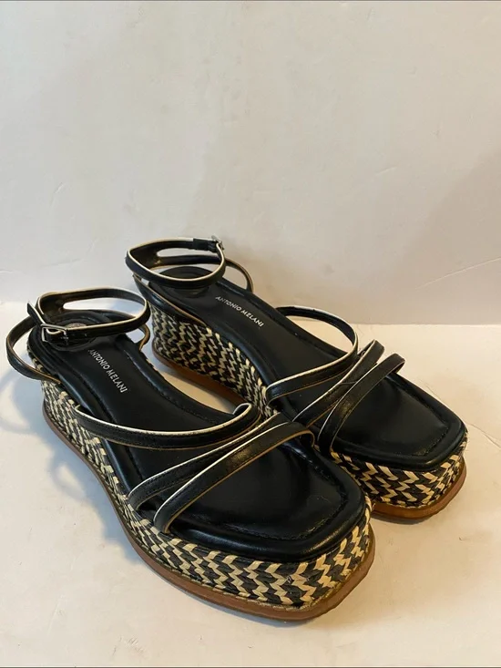 ANTONIO MELANI Black Woven Platform Wedge Sandals