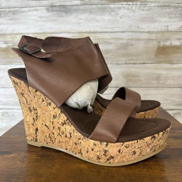 Corkys Aurora Chocolate Wedge Cork Sandals Women’s Size 10
