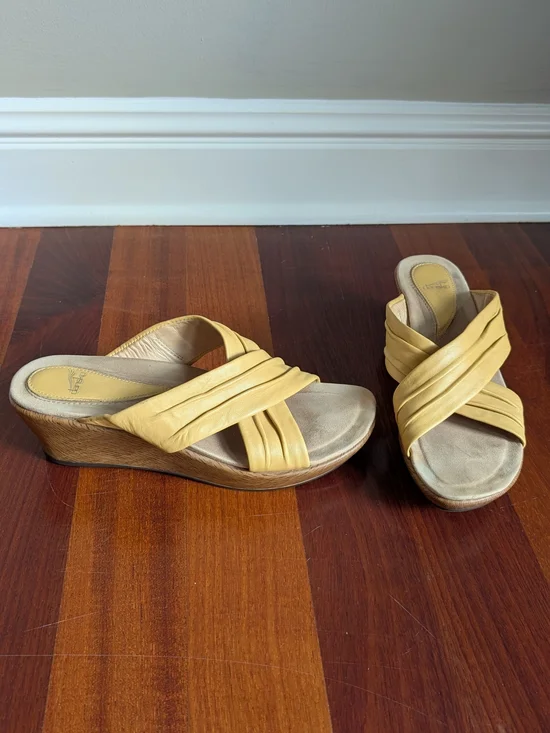 Dansko Yellow Leather Crisscross Wedge Sandals