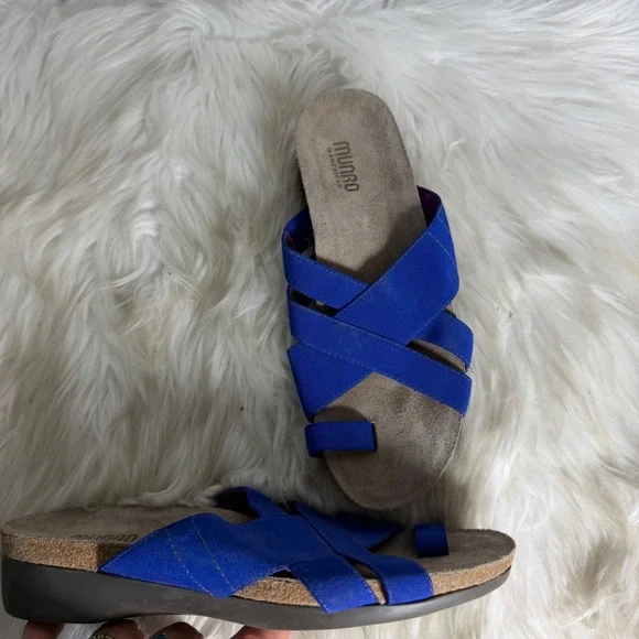 Munro American Womens Blue Elastic Strap Toe Loop Walking Wedge Sandals Size 9 M