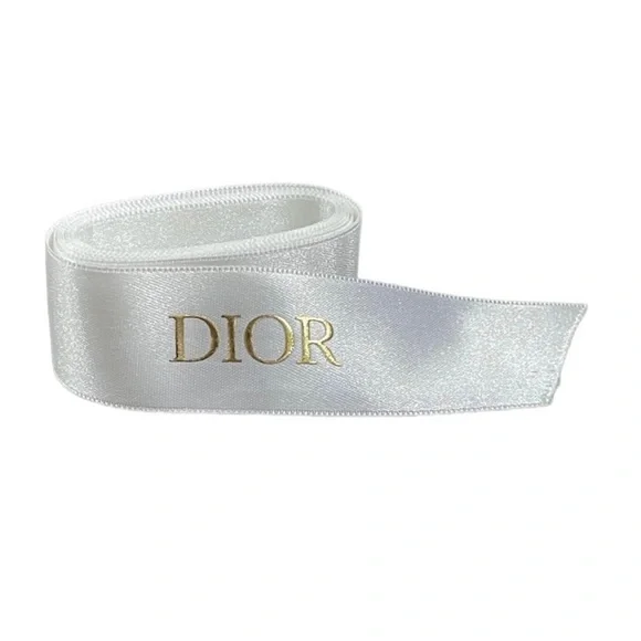 DIOR White Satin Ribbon Gold Logo Lettering 53”
