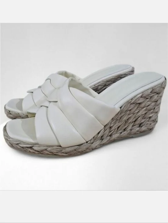 NEW Vince Gilian Woven Espadrille Wedge Sandal Marble Cream Size 8