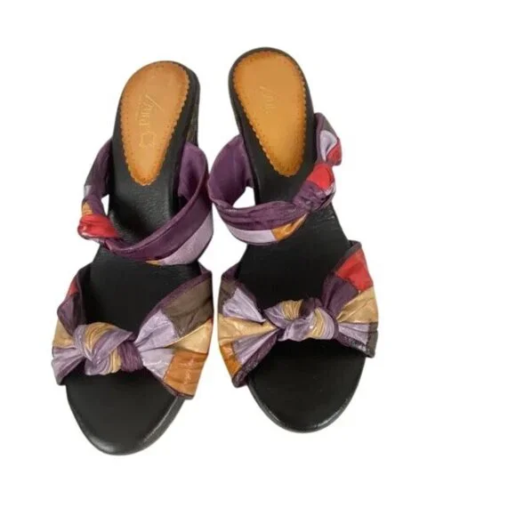Azura Made in‎ Spain Colorful Bohemian Patchwork Wedge Statement Sandals Sz 41