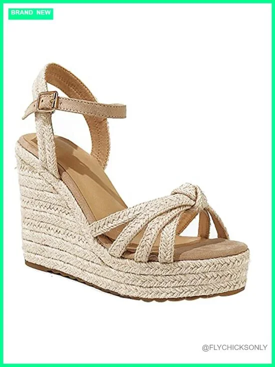Wedge Heels Sandals: Open Toe Platform Espadrilles with Adjustable Buckle