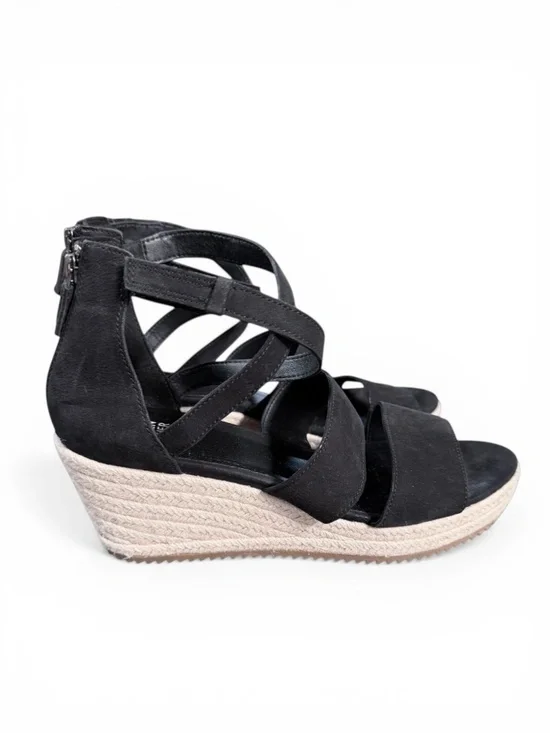 Eileen Fisher Wedge Sandals Womens 9 Black Suede Espadrille‎ Willow Strappy Zip
