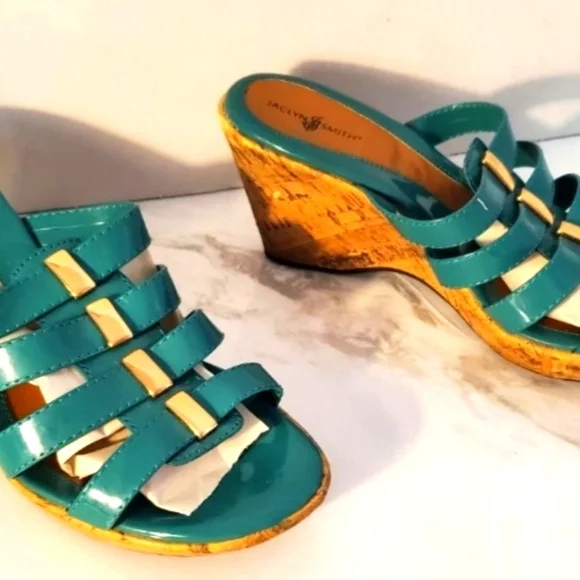 Green With Gold Wedge Shoes S 6