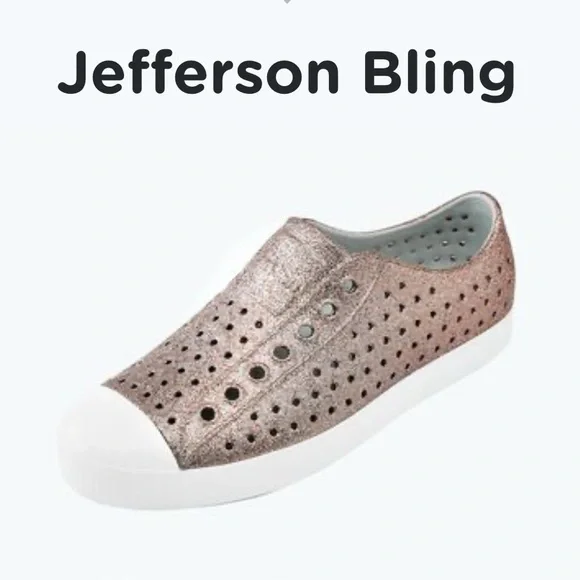Native Kids Water Shoes in Sparkly Metal Bling/ Shell White