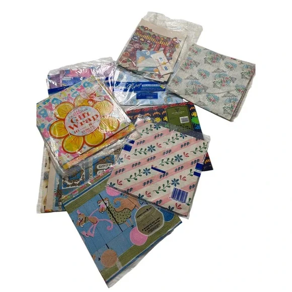 Vintage LOT of Gift Wrap‎ Sheets 10 packs Holiday, birthday, wedding, shower