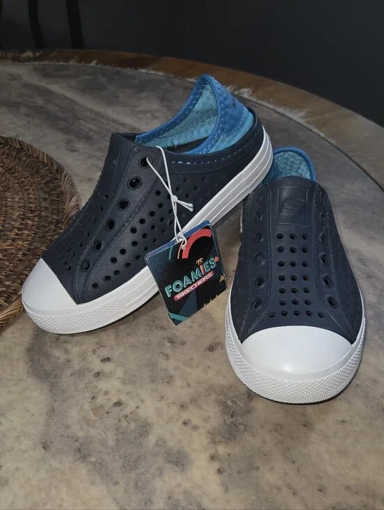 Skechers Kids Navy and White Foamies Slip-On Shoes Size Kids 12