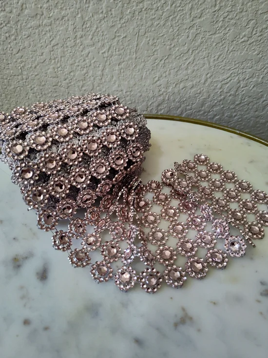 Rose Gold Rhinestone Mesh Trim 4