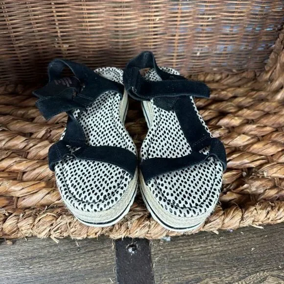 Crown Vintage Sz 7 1/2M Women's Black Korine‎ Espadrille Platform Sandal