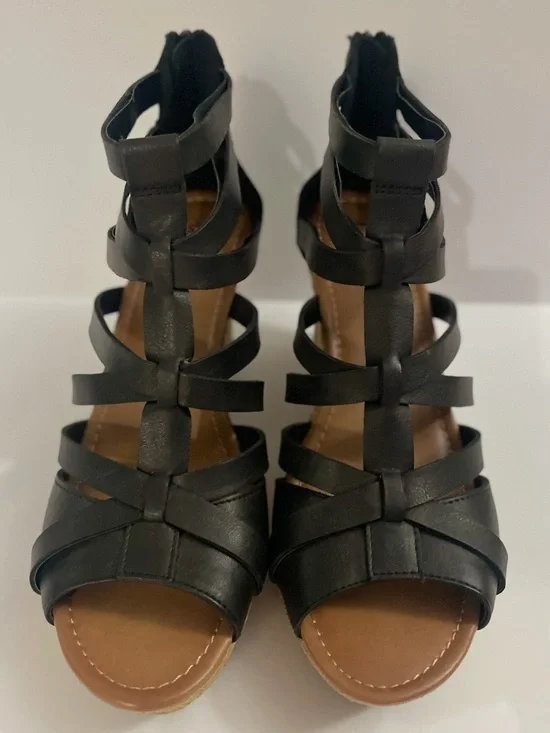 American Eagle Outfitters Black Strappy Wedge Sandals