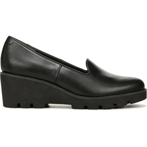 Vionic Willa Wedge Black Leather Size 9.5 Women's‎ Slip-on Loafer
