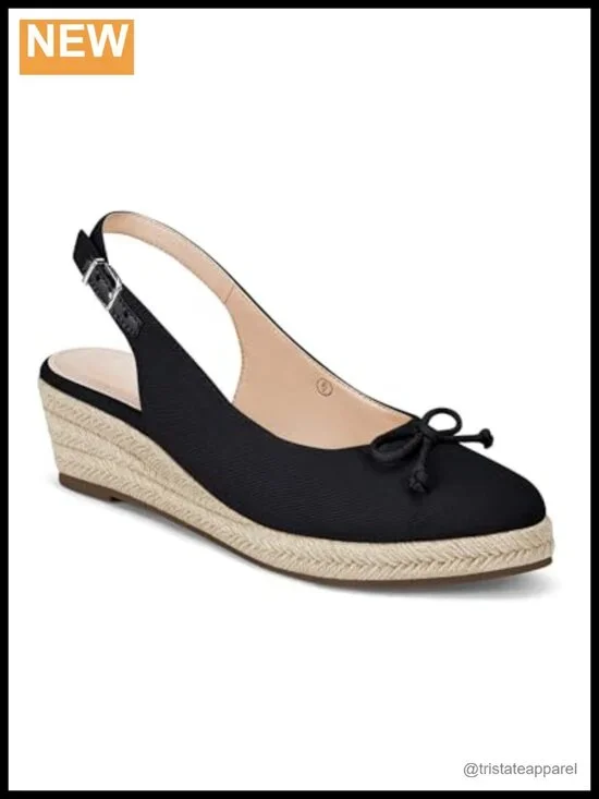 Espadrilles Wedges Shoes Platform Slingback Mid Low Heel Canvas Bow Dress