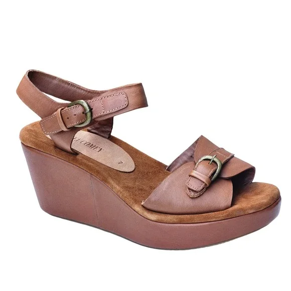 Rachel Comey Brown Leather Platform Wedge Sandal Buckle Strap Womens Slingnack 7