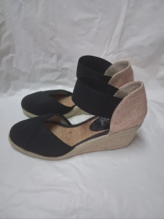Lauren Ralph Lauren Black Espadrille Wedge Sandals Women Sz 7B Preowned