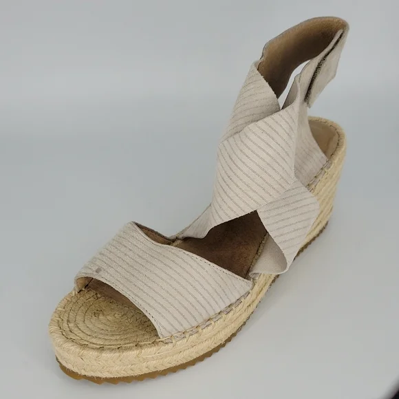Eileen Fisher Willow Leather Espadrille Wedge Sandal Bone 8