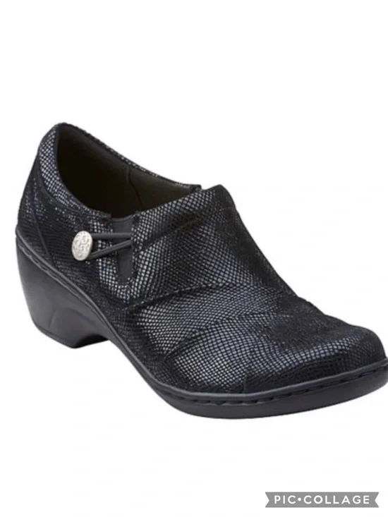 Clarks Channing Ann Loafers Wedge Black Leather 7.5 Casual Office Comfort Light