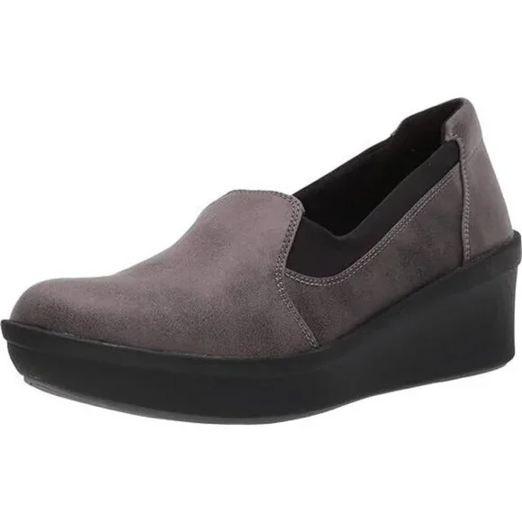 Clarks Women's Step Rose Moon Platform Gray & Black Wedge Shoes‎ NEW 6.5 W