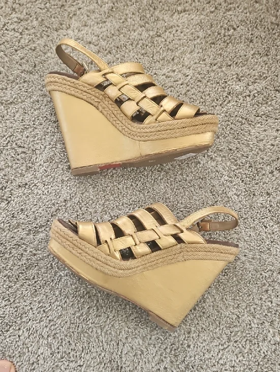 Christian Louboutin Gold Gladiator Wedge Summer Heels Sandals 6.5