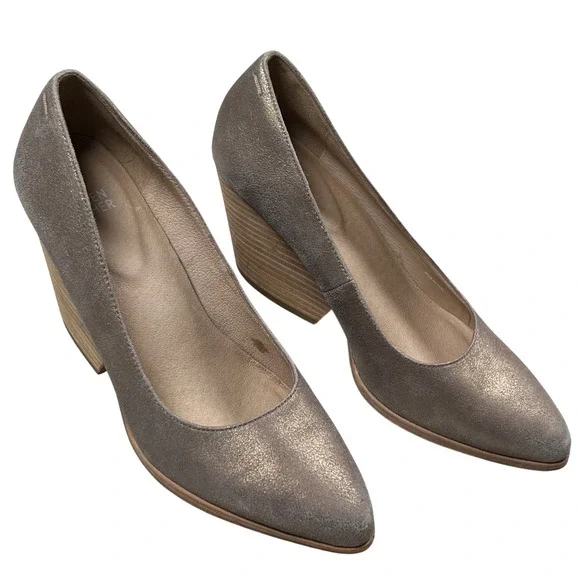 Eileen‎ Fisher Hawk Metallic Wedge Pumps Women 9.5 Platinum Suede Pointed Toe