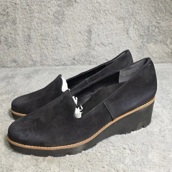 Vionic Willa Wedge Loafer Shoes Black Suede Water Repellent Women‎ 12 NEW