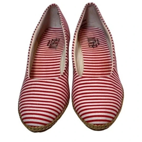 Beacon Espadrille Heel Women Red White Americana Striped Canvas Nautical Shoe 8M