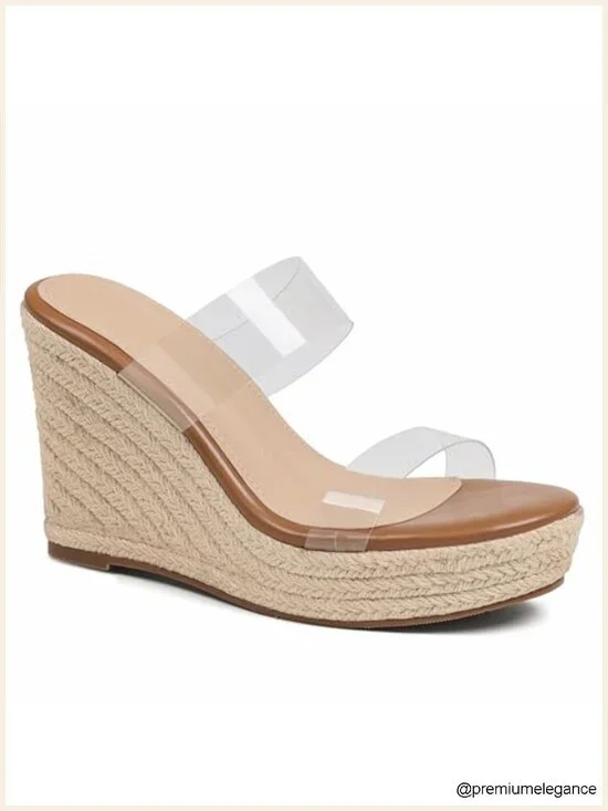 Platform Wedge Sandals with Cushioned Insole - Slip-On Espadrilles