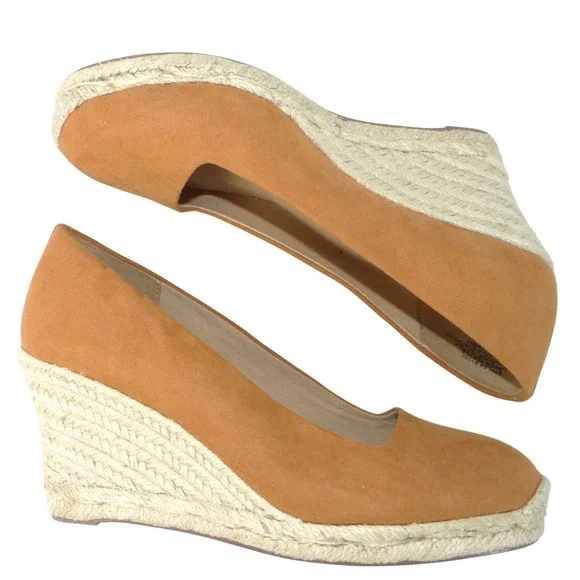 J.‎ Crew Womens Tan Faux Suede Espadrille Wedge Pumps Camel Size 6.5