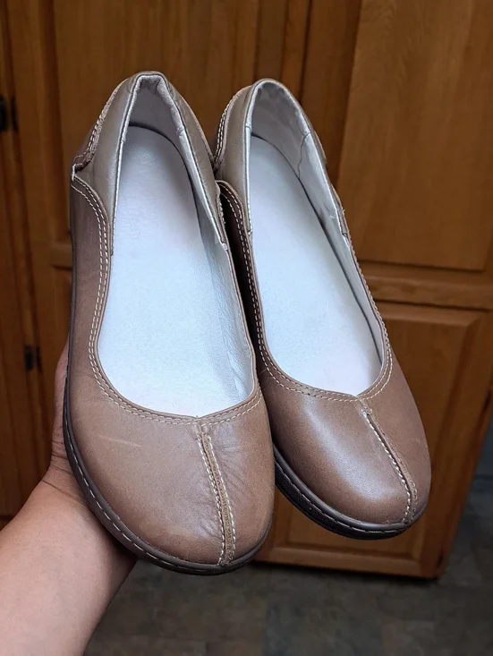 L.L.Bean Leather Split Toe Slip-On Wedge Loafers Brown Comfort Shoes Size 7 W