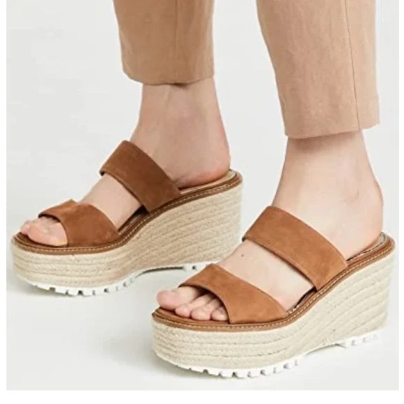 Sam Edelman Luca Tan Suede Espadrille Platform‎ Wedge Sandals Lug Sole Size 8.5