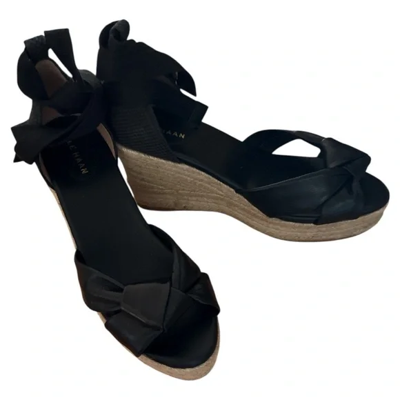 Cole Haan Women’s Cloudfeel Black‎ Espadrille Lace Up Wedge Sandals 11B