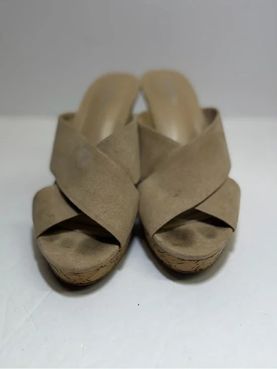 Charles by Charles David Taupe Suede Crisscross Cork Wedge Sandals‎
