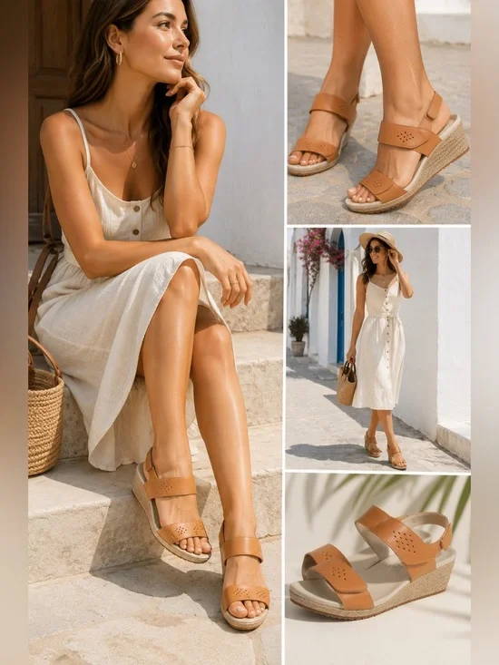Propet | Madrid Strappy Espadrille Leather Wedge Sandals‎ | NWOT | 8