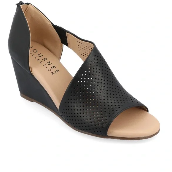 Journee Collection Aretha Black Open Toe Wedge Size 7 WD